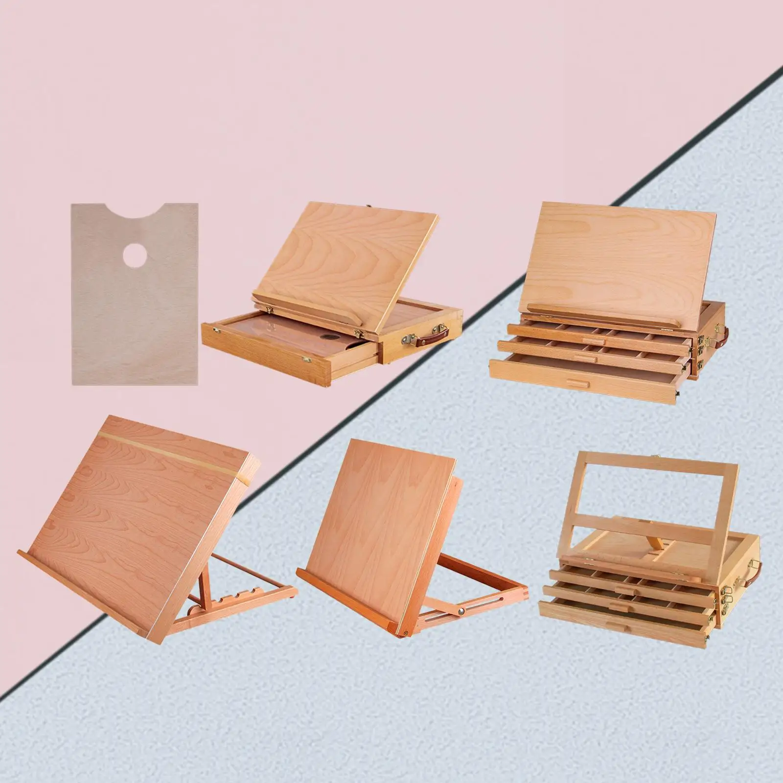 Foldable Art Stand Wooden Desktop Easel Adjustable Beech Board Table Easel Craft Workstation for School Sketching Art Painting