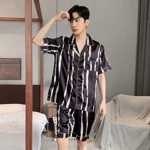 Men Comfortable Pyjamas Oversize 4XL 5XL 90kg Short Sleeve Casual Home Wear  Summer Silk Boy Pajama Set Leisure Sleepwear Set - AliExpress