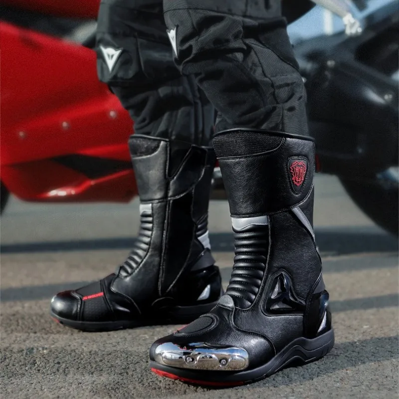 JG Wolf Men's Motorcyclist Boots Leather Breathable