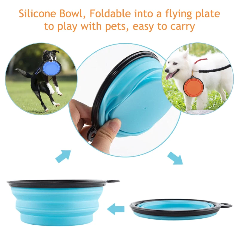 1000ML Collapsible Pet Silicone Dog Food Water Bowl Outdoor Camping Travel Portable Folding Pet Bowl Dishes add Carabiner D0013A 3