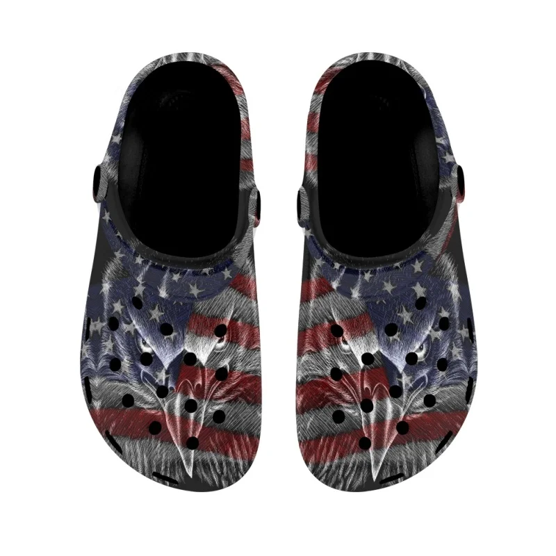 America Flag Printed Sandals Zapatos Casual Adults Flat Hole Shoes Summer Beach Breathable Wading Slides Slippers