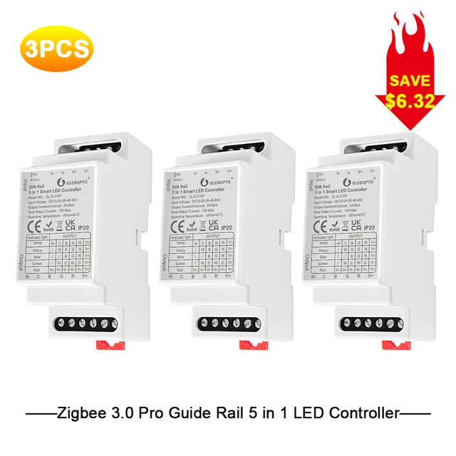 GLEDOPTO 5-in-1 WiFi LED Strip Controller - RGBCCT, 12-54V, Alexa & Google Home