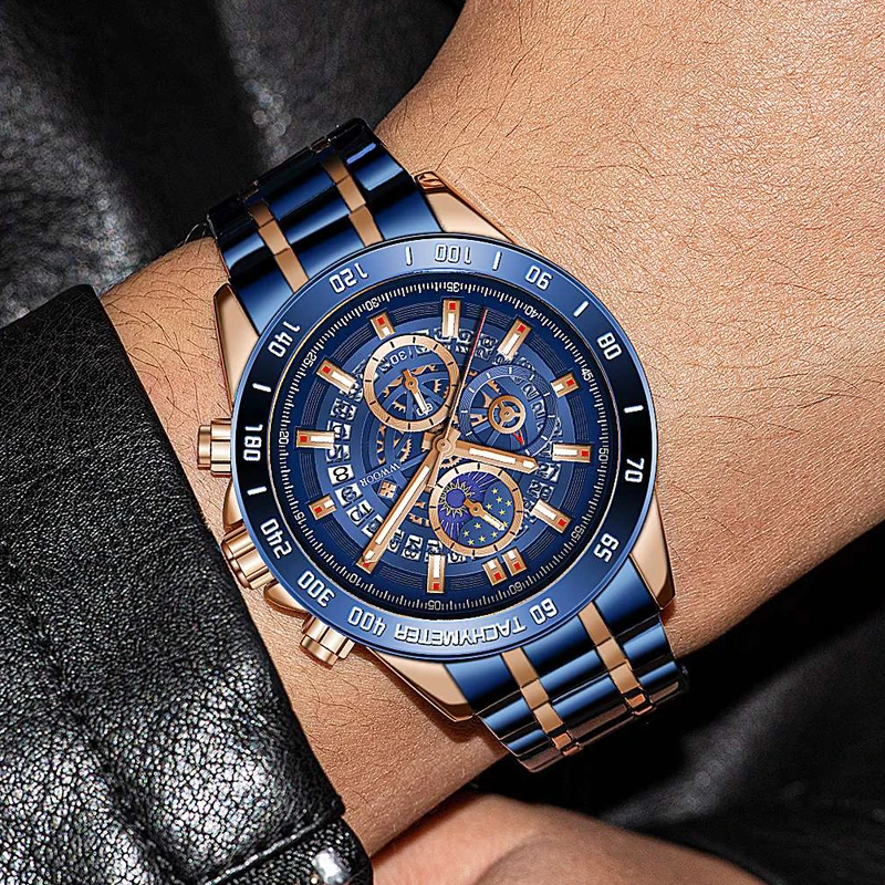 WWOOR Men Watch Brand Luxury Stainless Steel Waterproof Chronograph Military Sports Quartz Watch Men Clock Relogio Masculino+BOX