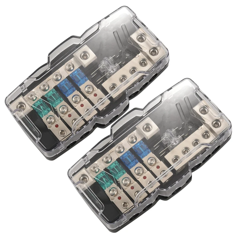 

2X Multi-Functional LED Car Audio Stereo ANL Fuse Holder Distribution 0/4Ga 4 Way Fuses Box Block 30A 60A 80Amp