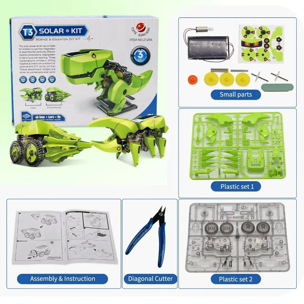 3-in-1 solar robot kit Solar Robot Kit, Robot Dinosaur Toys, STEM Projects for Kids, Building Games Toys for 8 9 10 11 12 Year Boys Girls