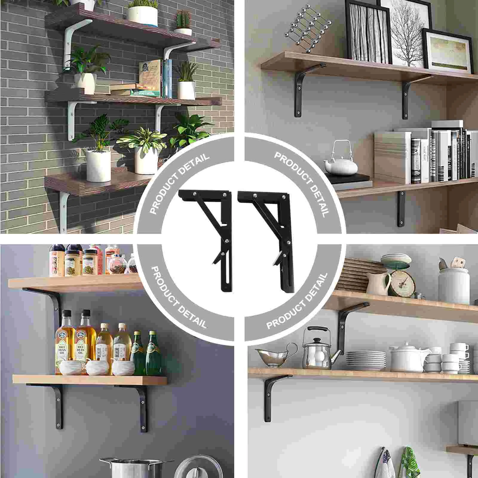 

2 Pcs Tripod Metal Shelf Heavy Duty Brackets Folding Stainless Steel Collapsible Supports