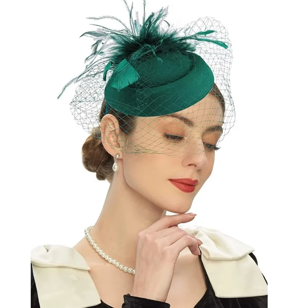 Elegant Felt Fascinator Hat Fishnet Veil Small Wave Point Decor Bridal Cocktail Headwear Pillbox Hats Photography Decoration