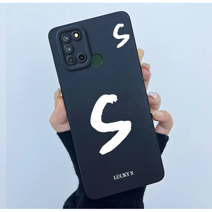 Lucky Initial Letter Silicone Matte Soft Shockproof Bumper Phone Case Cover