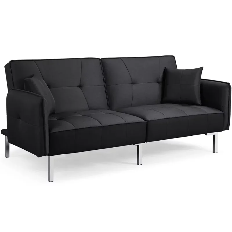 Divano Letto Futon Rivestito In Tessuto Di Design Alden Con Schienale Regolabile, Divano Nero Per Soggiorno