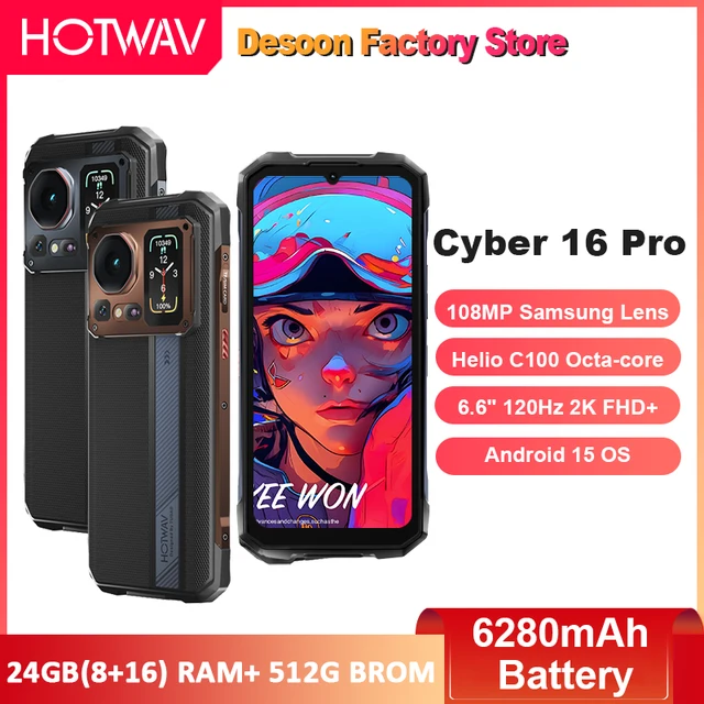 HOTWAV Cyber 16 Pro G100 هاتف متين 6.6 بوصة FHD + 120 هرتز عرض 108 ميجابكسل الهاتف المحمول أندرويد 15 8 جيجابايت 512 جيجابايت 6280 مللي أمبير 33 واط سريع الهاتف المحمول 1