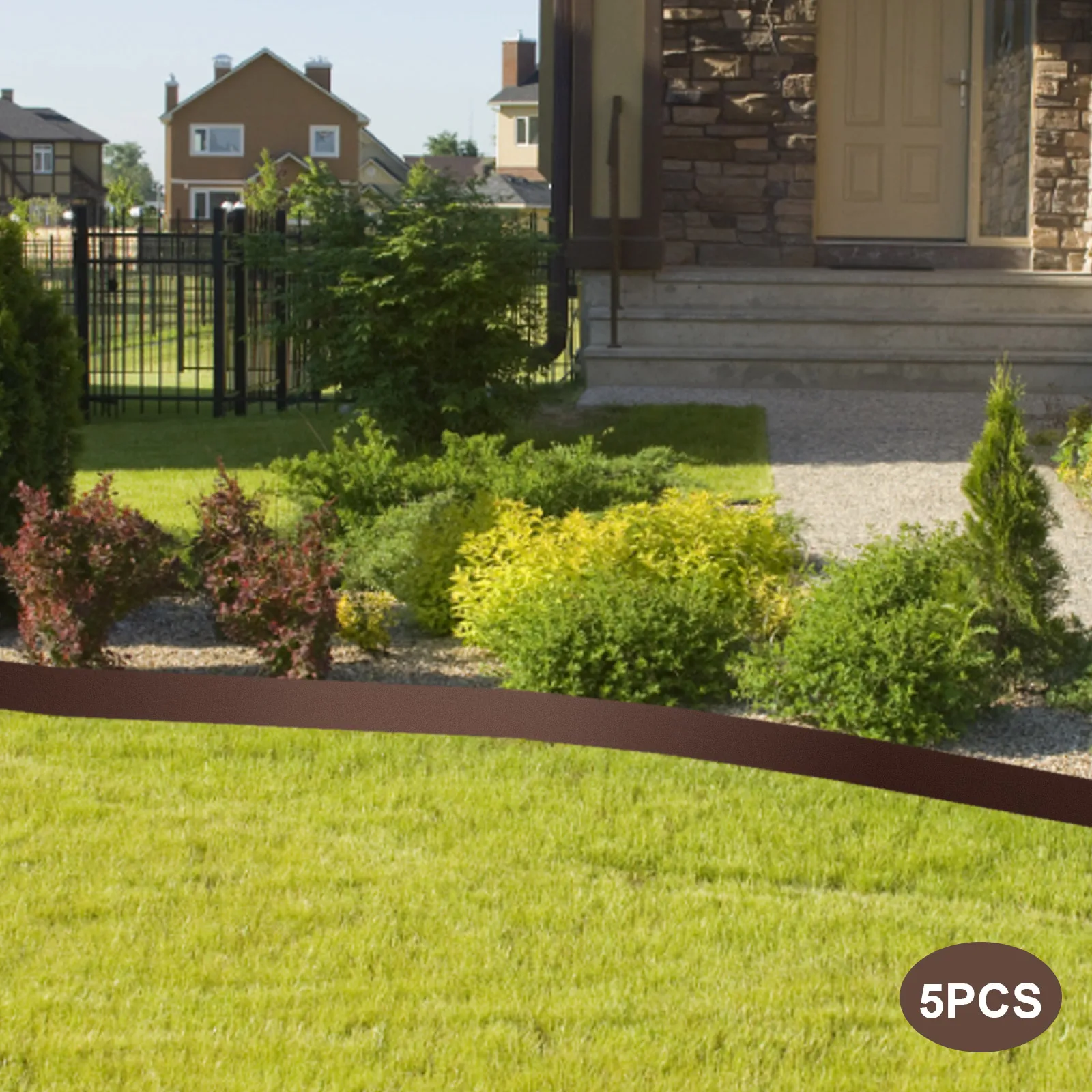 Bymaocar 5PCS Metal T-shaped Brown Landscape Edging Flexible and Bendable Border Brown Lawn Edge DIY Decor for Garden Yard Path