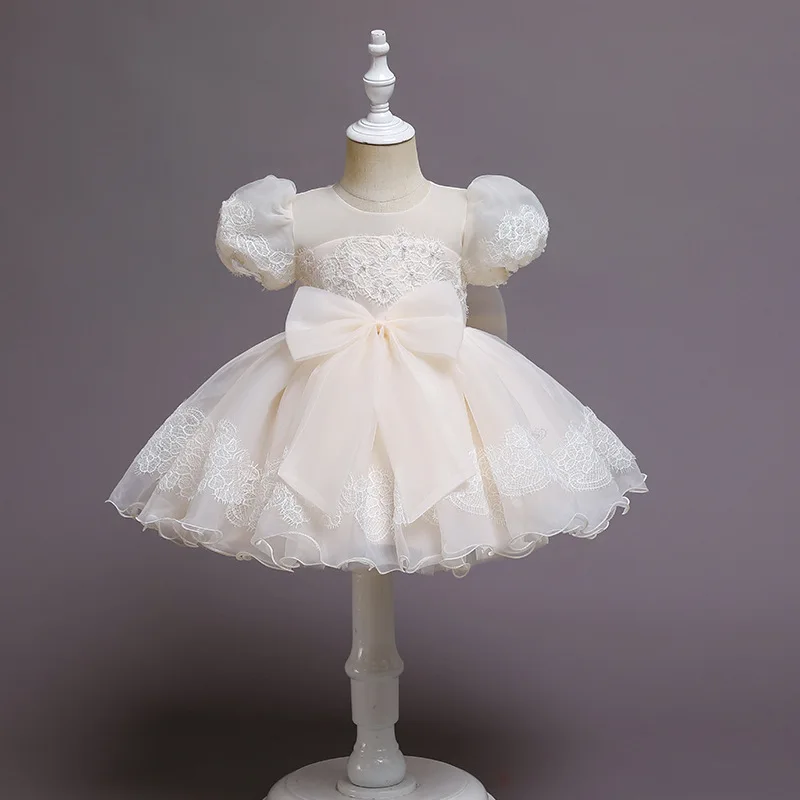 

2022 New Vestidos Puff Sleeves Princess Dresses For Girls Evening Dresses Baby Girl First Birthday Mesh Bow Party Dress 0-6 Year