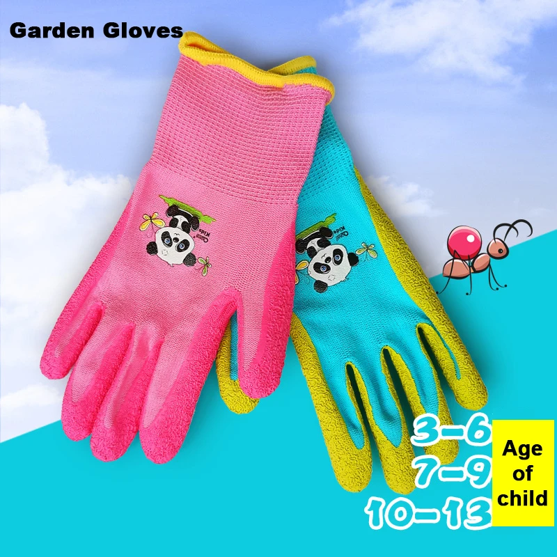 

Kids Garden Safety Gloves Rubber Coated Anti Cut Weeding and Puncture Proof Latex Garden Gloves Age of 3to13 Hands Protection