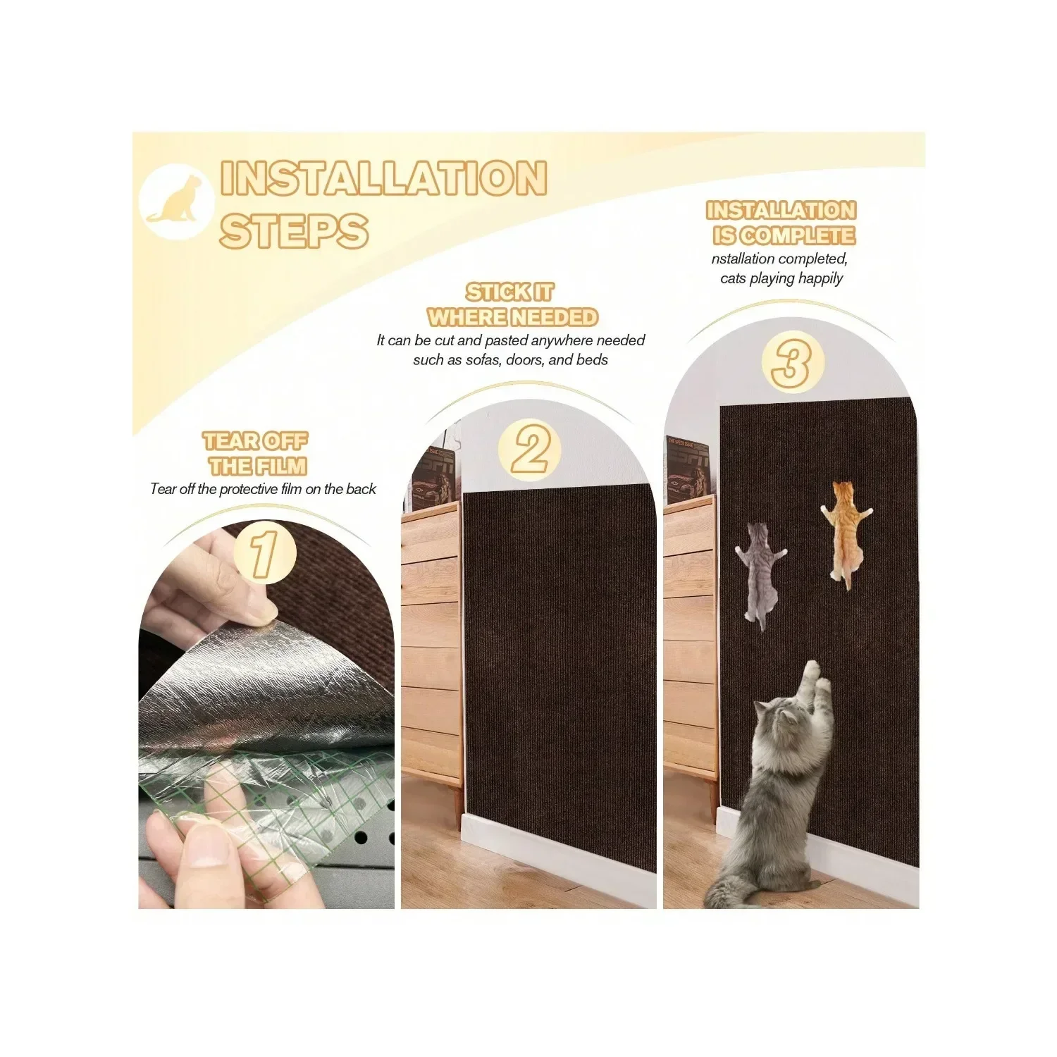 1Pc Multi-Purpose Trimable Self-Adhesive Cat Carpet Mat-DIY Scratching Post and Pet Furniture Floor Mat, Sofa Protector Pad pet toys cat toy cat scratch mat
