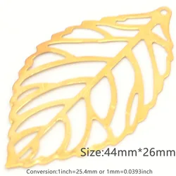 Elegant Metal Filigree Leaf Pendants for Jewelry Crafting - 100 Pieces (Gold 44x26mm)