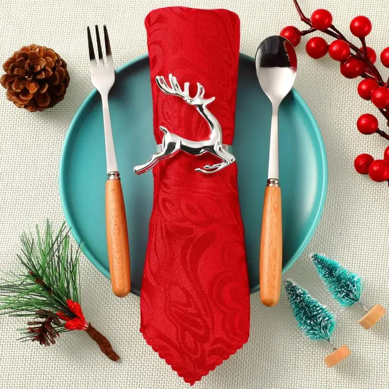 12-2PCS Christmas Deer Napkin Rings for Christmas Party Dinner Table