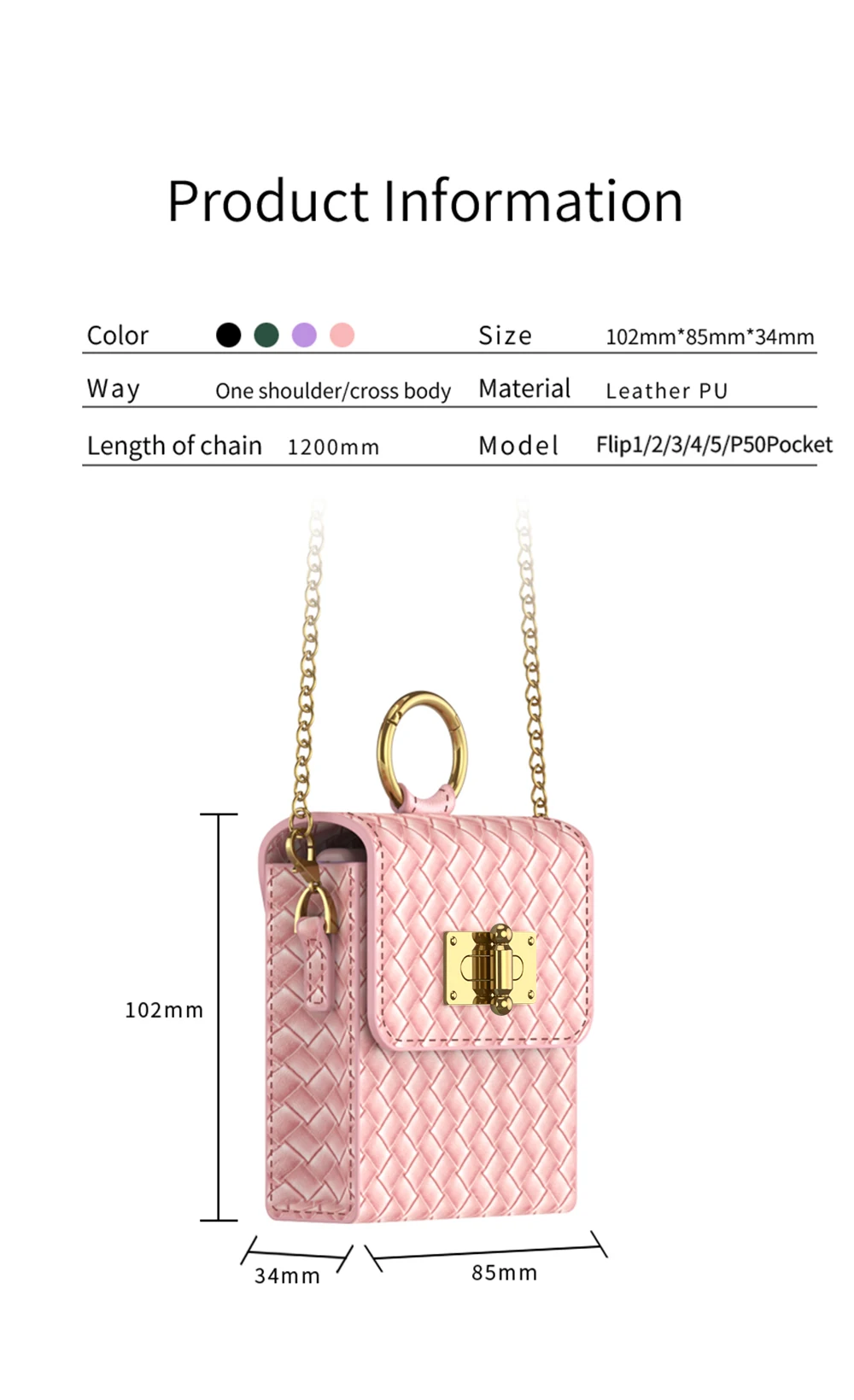 Mini tracolla per Samsung Galaxy Z Flip 3 4 5G Borsa per telefono con cordino a catena in pelle semplice con anello ultra sottile_voghion.com