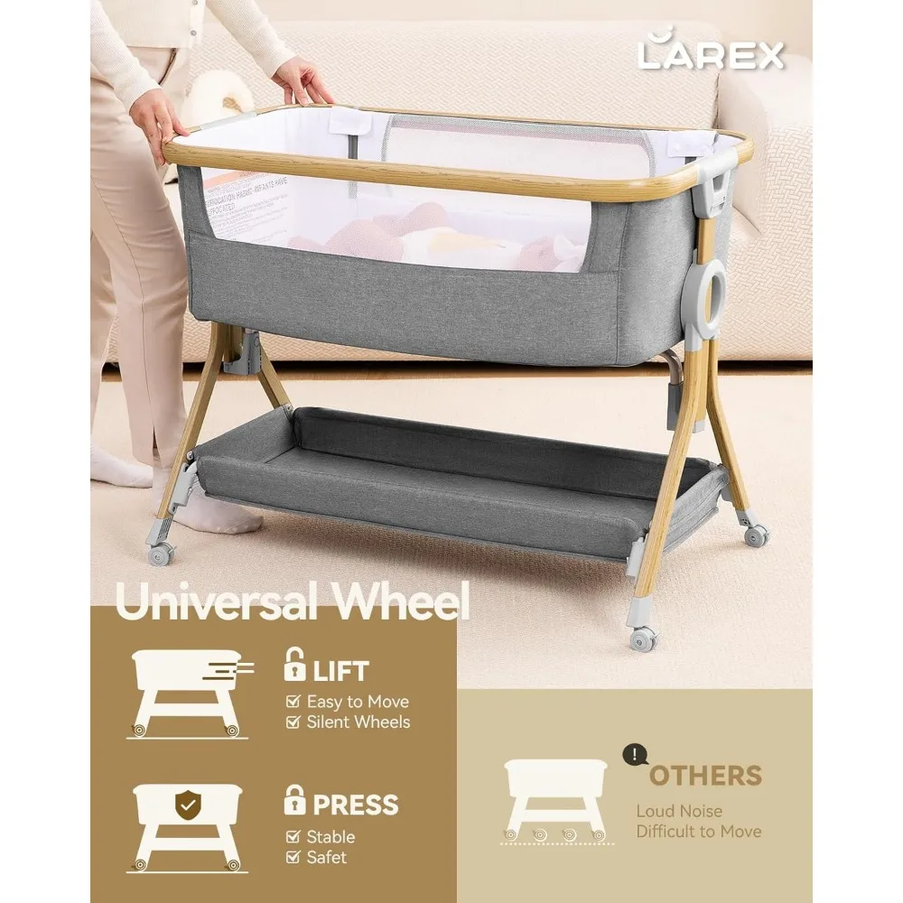 3 in 1 Baby Bassinet Bedside Sleeper, Breathable Mesh Safe Bedside Bassinet for Baby, Easy Assemble and Folding Portable Crib 6
