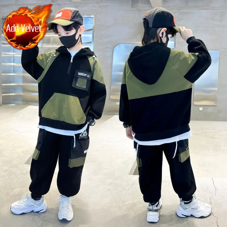 مجموعة هوديس مبطنة بالصوف للأولاد أطقم ملابس أطفال...