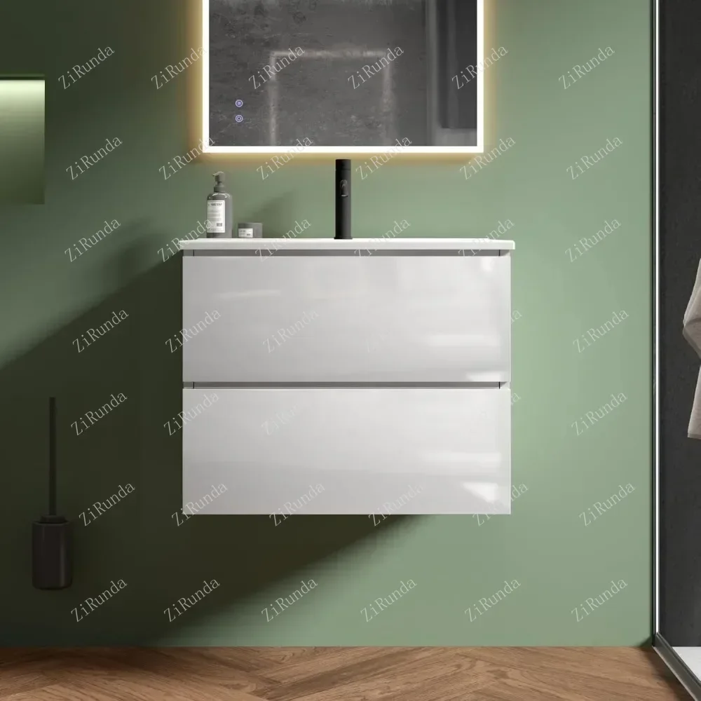 Bathroom vanity with washbasin, modern floating toilet set with double soft closure drawers, 24 inches