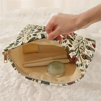 1pc Cosmetic Bags Branch Bird Pattern Women's Makeup Bag Corduroy Cosmetic Storage Bag Portable Commuting Travel Toiletry Bag 4