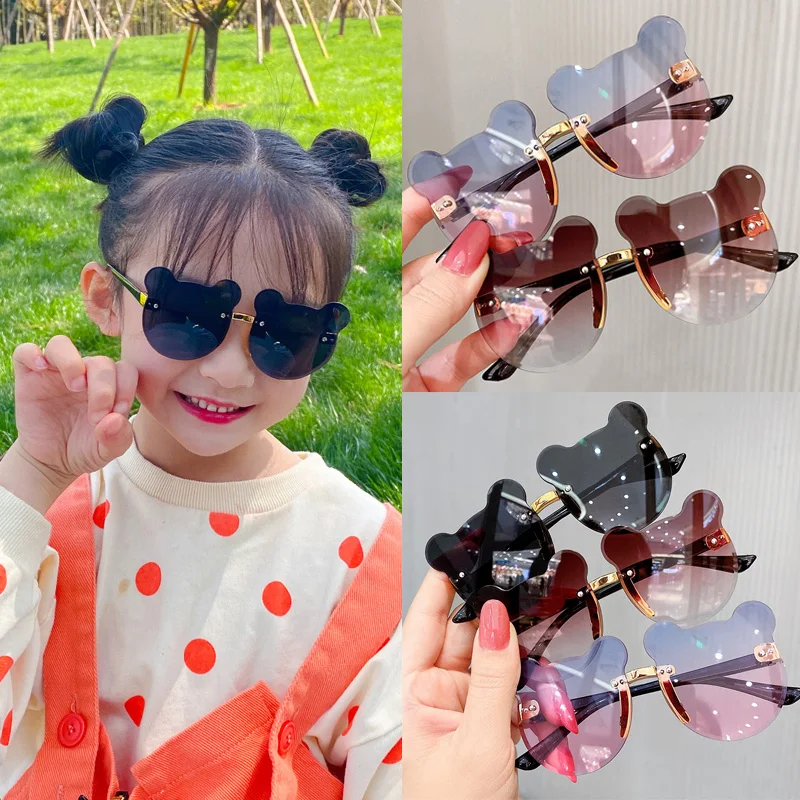Trendy Girls Boys Sun Glasses Cartoon Eyeglasses Shades Driver Goggles Anti-glare Kids Sunglasses Bear Shape Children Glasses