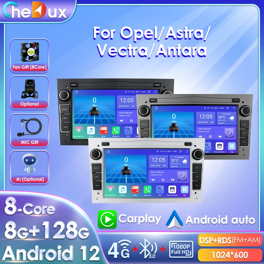 

Автомобильный мультимедийный плеер, автомагнитола Chedux Andriod 12 для Opel Astra H J 2004,Corsa C D, Vivaro Meriva Carplay с камерой заднего вида, 2din