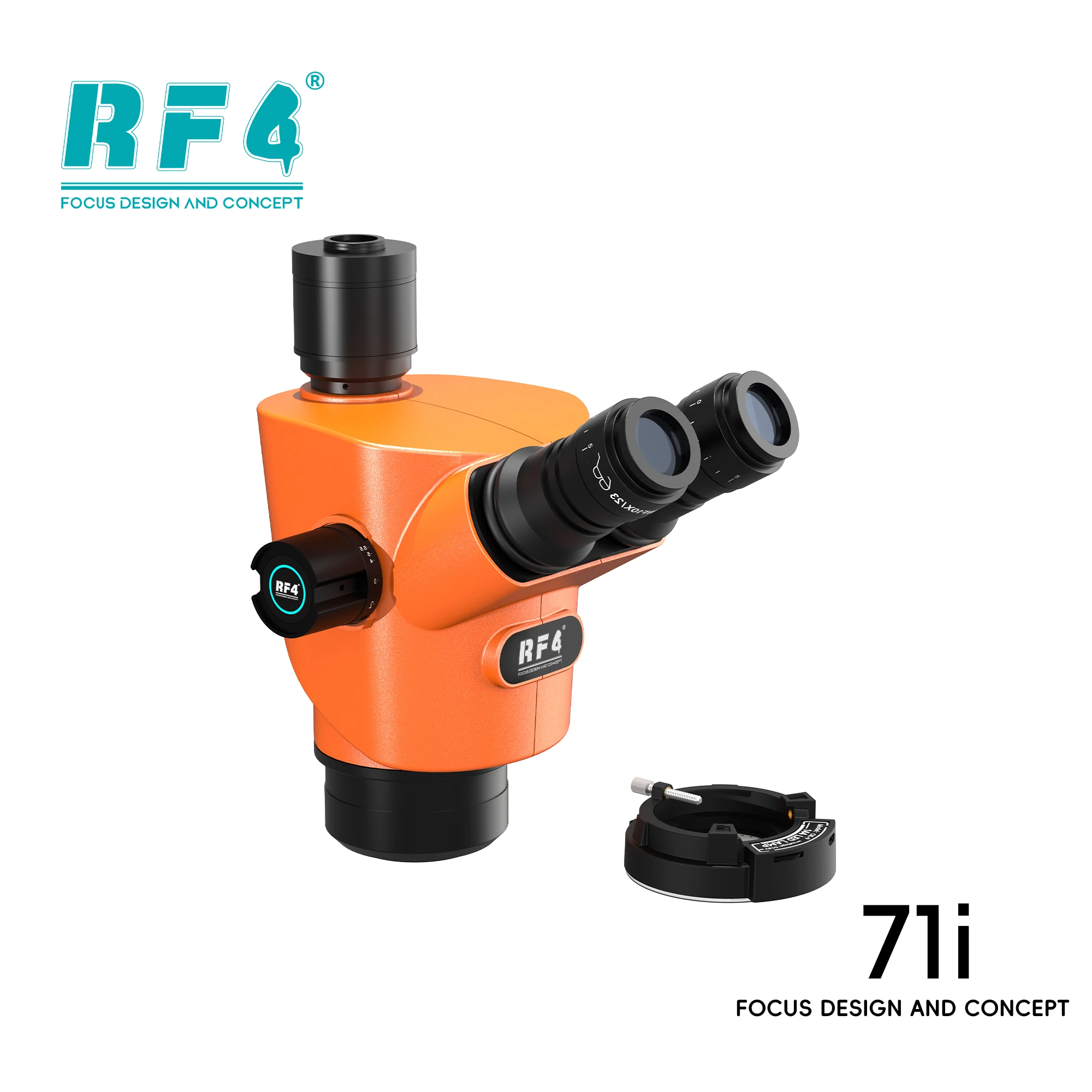 RF4 71i 새로운 30 ° C 인체공학적 초고화질 초점 조절 삼안 실체 현미경 6.5X-65X 휴대폰 납땜 PCB 수리용 현미경