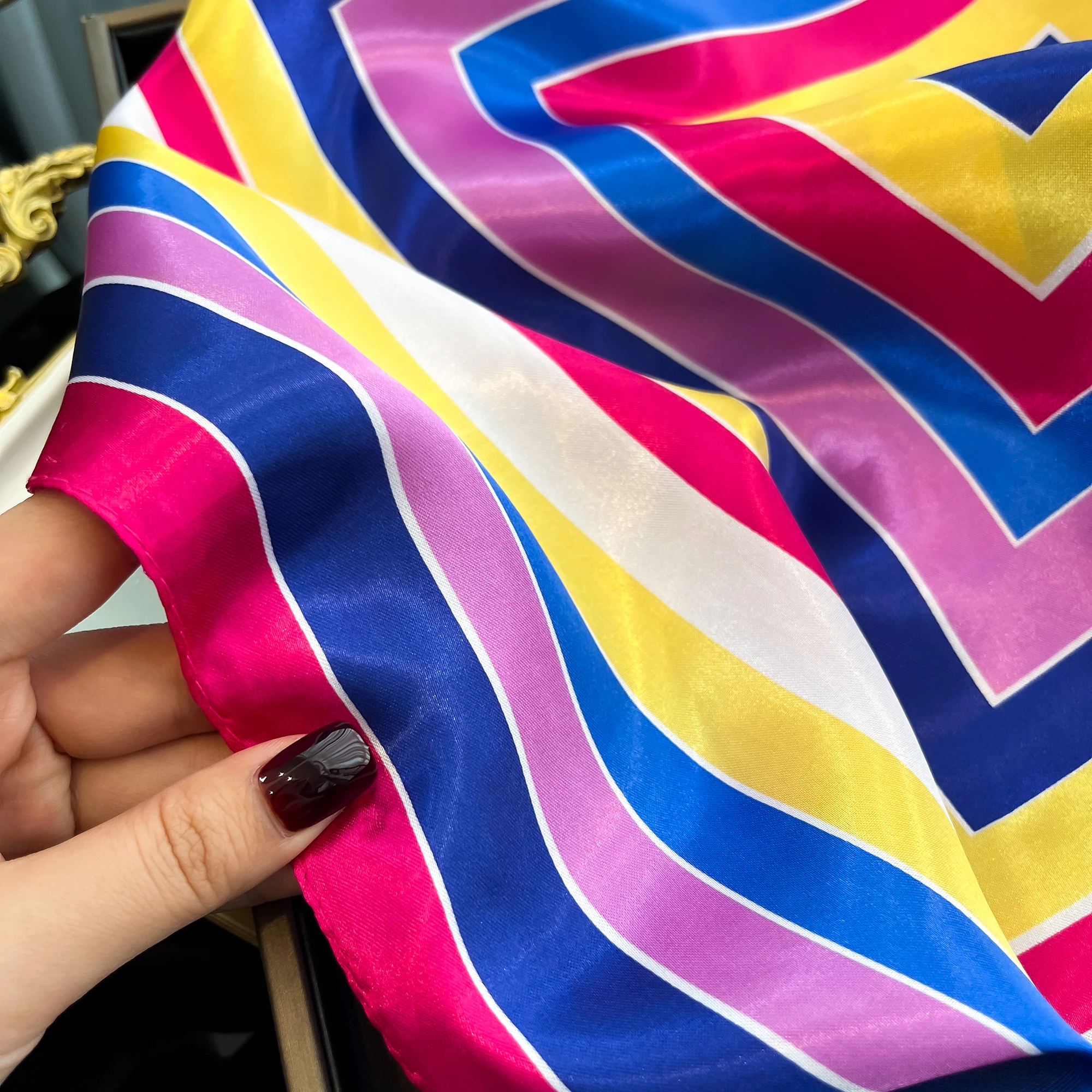 Luxury 2024 Square Silk Scarf for Women Hijab Hair Bands Neckerchief Female Satin Shawl Ribbon Headband Fashion Wraps Bandana 4