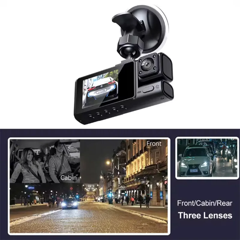 3 Cameras Dash Cam Parking Monitoring Clear Car Rearview Mirror Car Video Recording Camcorder Wide Angle Car Camera Recorder