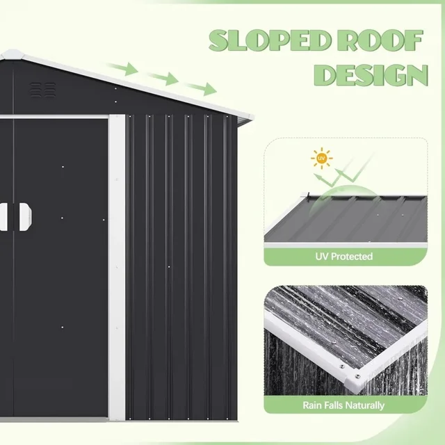 Abri de jardin en métal 8x8 pieds, rangement d'outils d'extérieur pour pelouse de Patio d'arrière-cour, entrepôt étanche 4