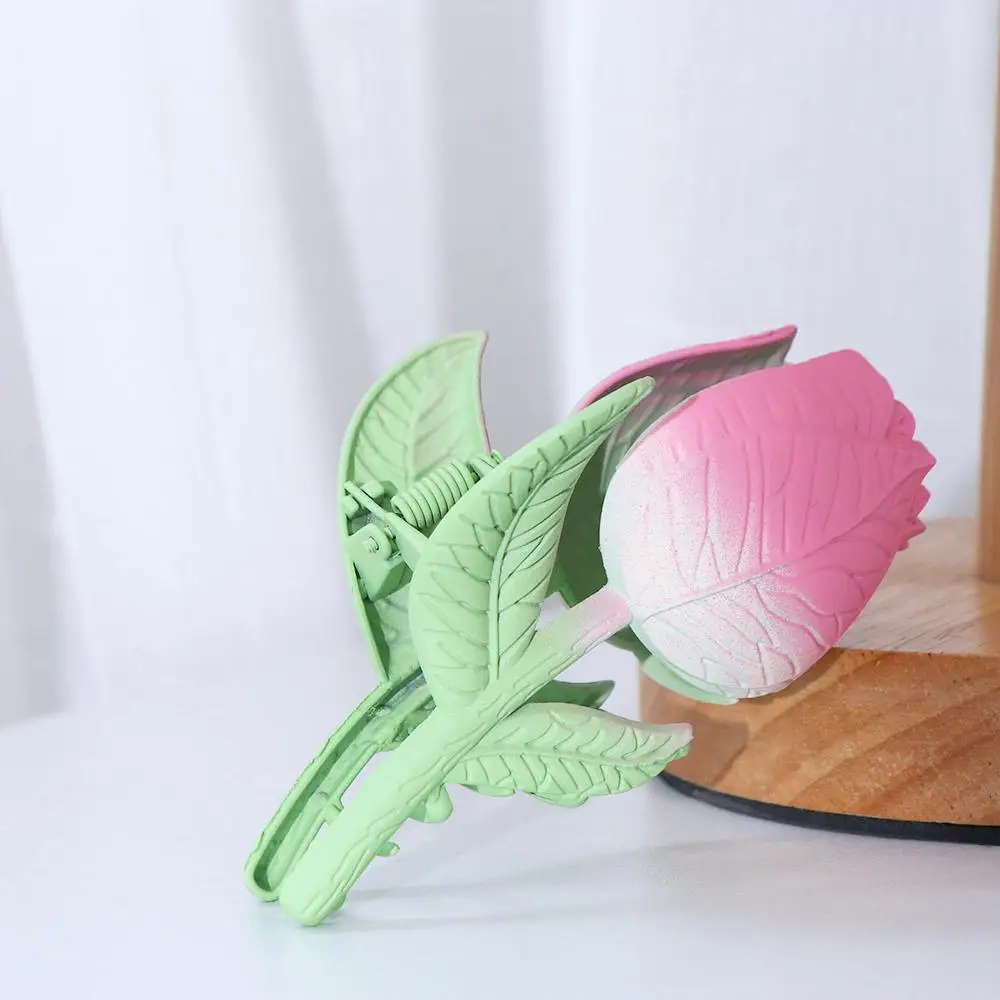 

Cute Simple Girls Shark Clip Green French Flower Hair Clip Tulip Hair Claw Korean Style Grab Clip Female Hair Accessories