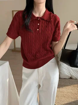 Casual  Ne Knitted Sweater ort Sve Turtlene Pullover Summer Faion Korean Sle Versatile Twisted Flower Design... 1