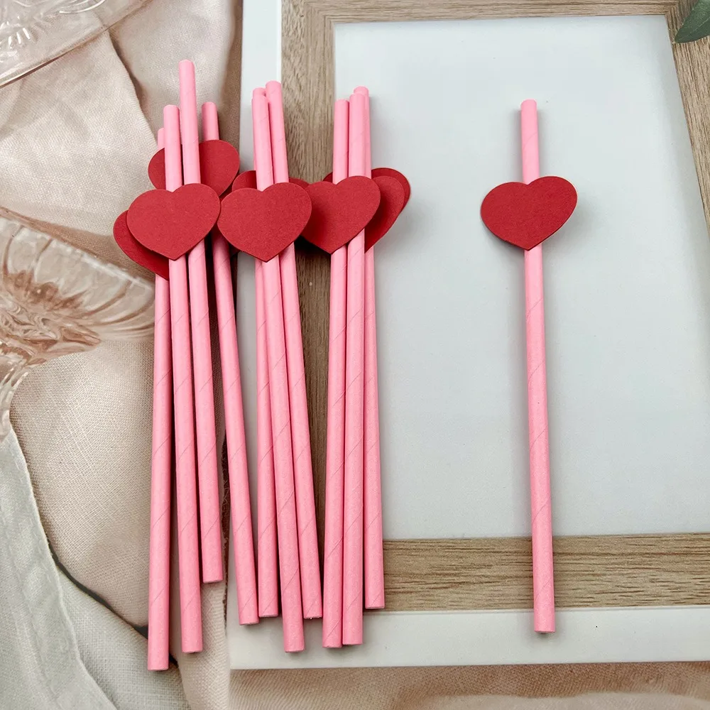 20Pcs Degradable Heart Paper Straws Eco-friendly Pink/yellow Disposable Drinking Straw 6mm Daisy Flower Paper Straws Drink