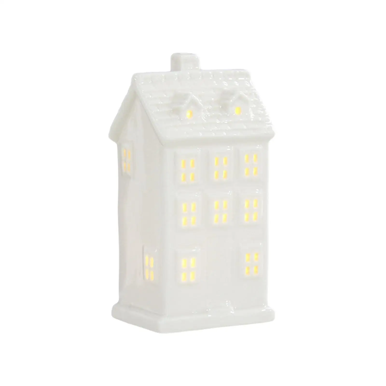 Lighted LED Christmas Village House Decoration Ceramic Building Figurine Statue for Shelf Table Centerpiece Desk Bedroom Party