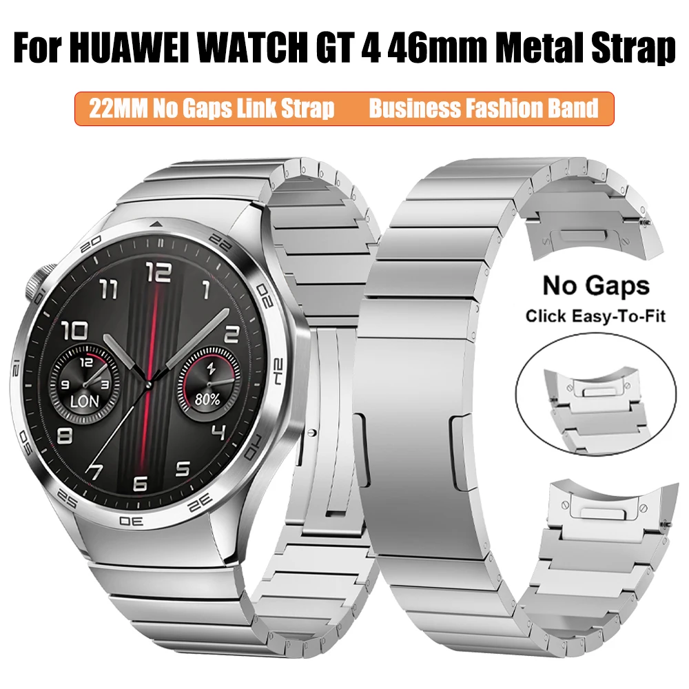 

22mm No Gaps Link Bracelet Metal Strap for HUAWEI WATCH GT4 46mm Replacement Band Wristband Official Style Watchband Accessories