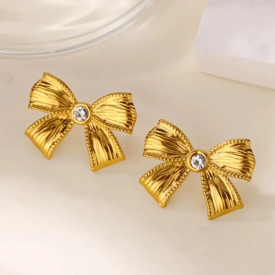Stainless Steel Zircon Bowknot Earrings for Women