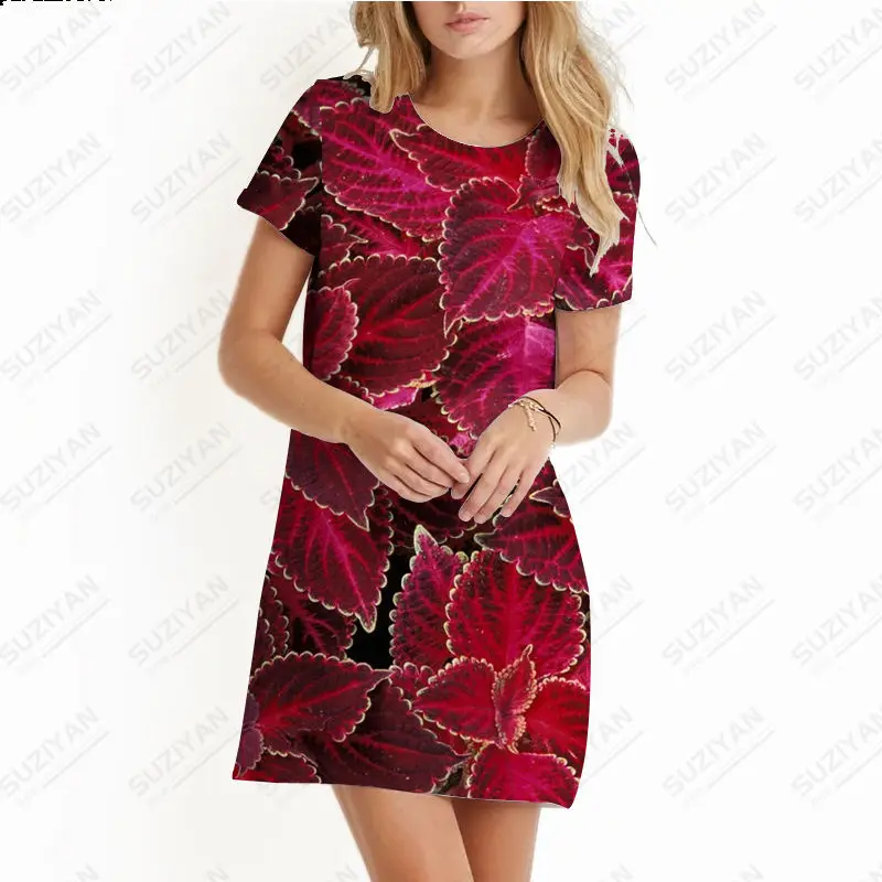 

Fashion New Spring Summer Women's Dress Flowers 3D Print Beach Dress Holiday Style Round Neck Short Sleeve Casual A-line Dress