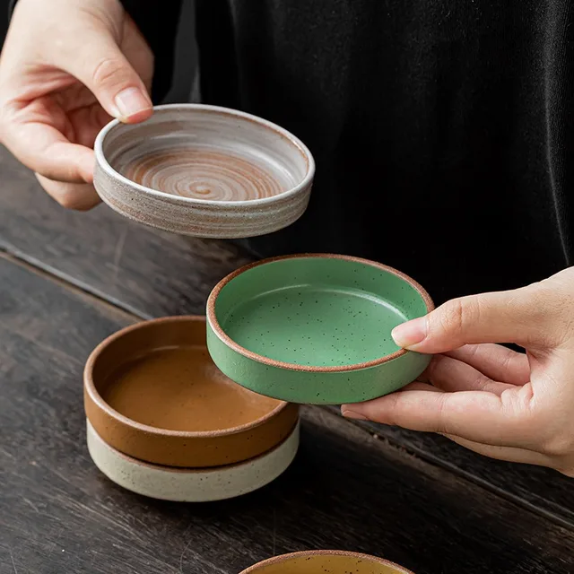 Retro Sauce Dish Ceramic Soy Round Seasoning Dipping Plate Bowl Small Flavor Plates Creative Snack Vinegar Kitchen Tableware