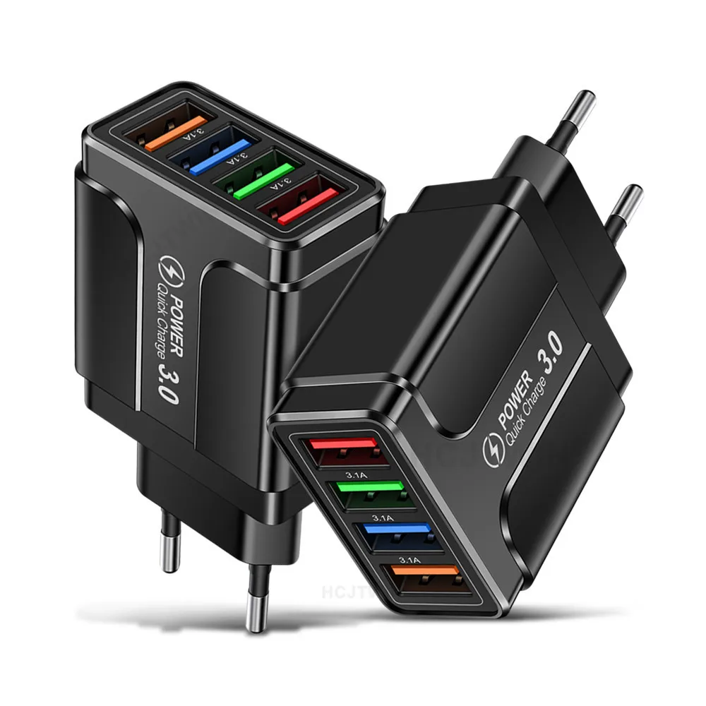 USB 발광 멀티 포트, 여행용 충전 헤드, 미국, EU, 영국 충전기, 나비 4 USB, 3.1A