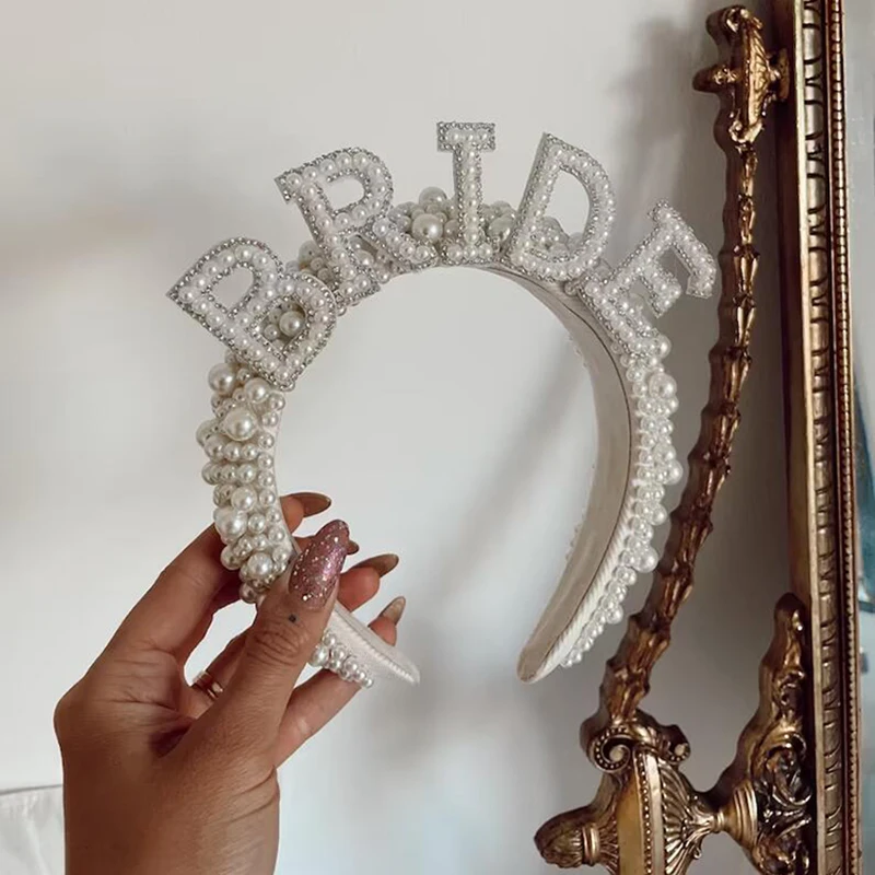 

bride to be pearl headband crown tiara headpiece Bachelorette hen night party Bach weekend Bridal shower wedding Decoration Gift