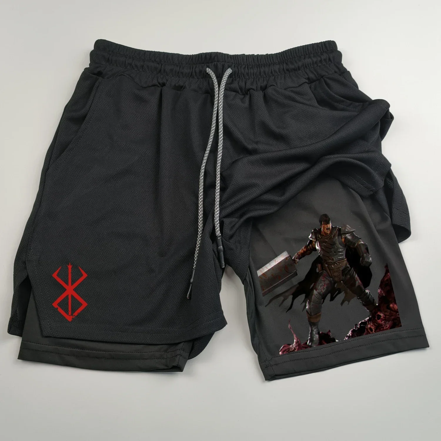 Berserk Guts - Men's double layered shorts, quick drying 2-in-1 sports shorts, breathable, suitable for running and fitness 3