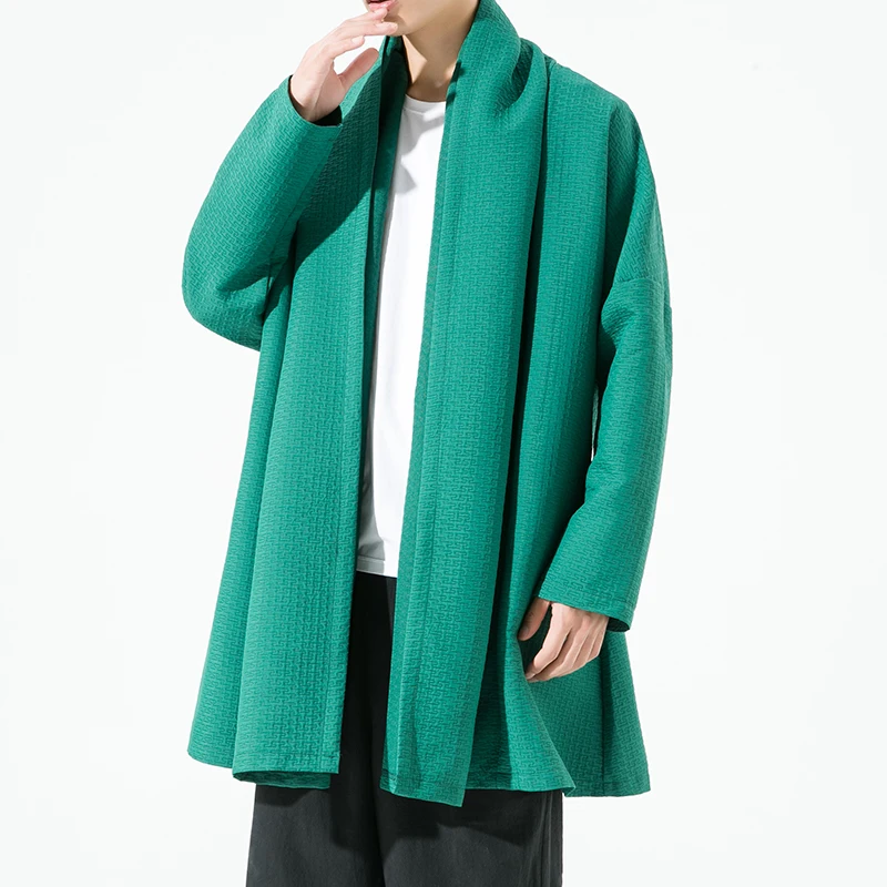 Vintage Men Winter Casual Trench Coat Chinese Style Long Cardigan Streetwear Windbreak Jackets Male Outwear