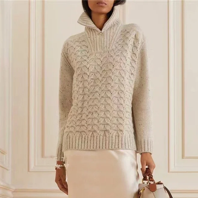 

2023 AW Women's New 100% Cashmere Long-sleeved Turtleneck Sweater Retro Warm and Comfortable High-quality Lp Loose Top