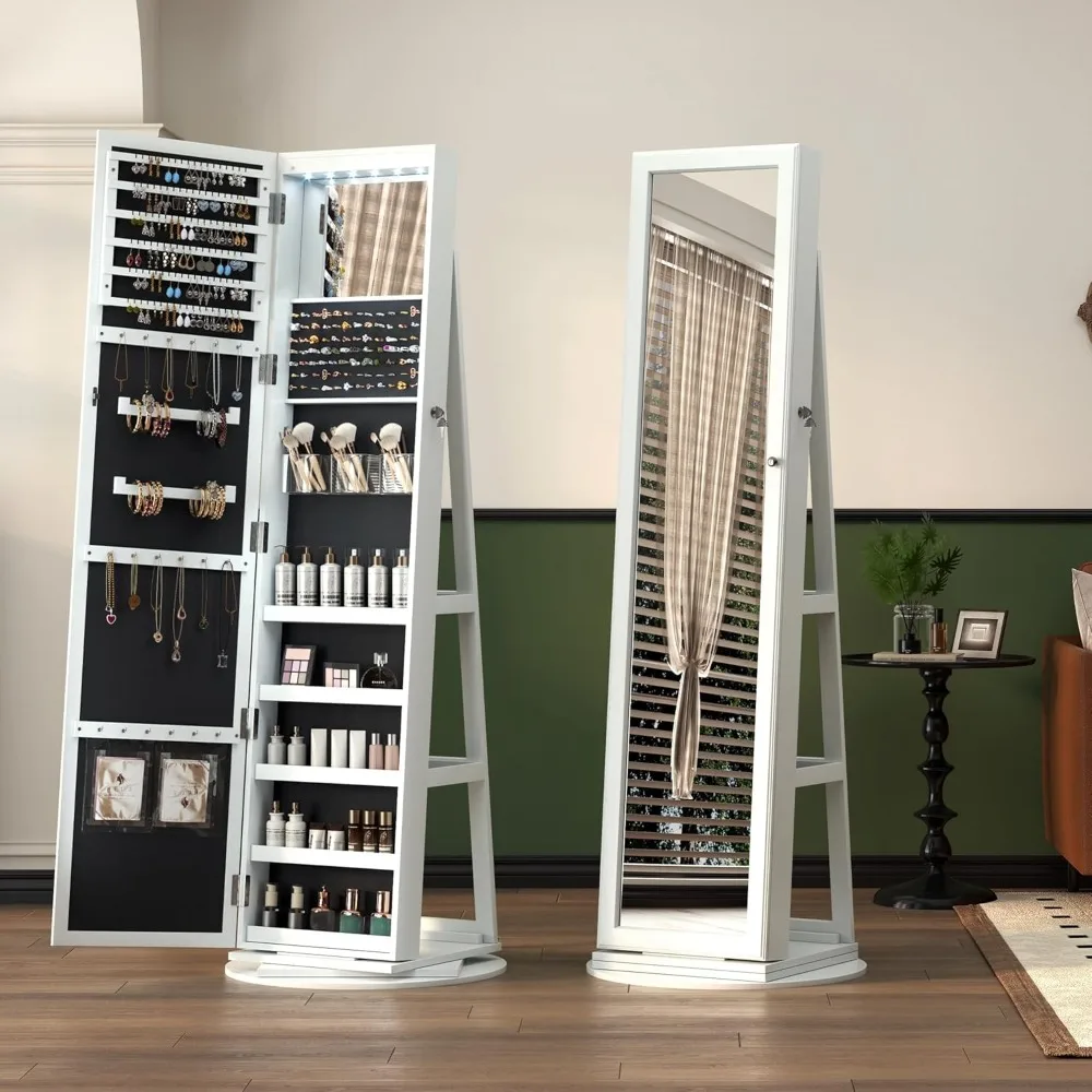 360° Swivel Arched Jewelry Mirror Cabinet, Standing Jewelry