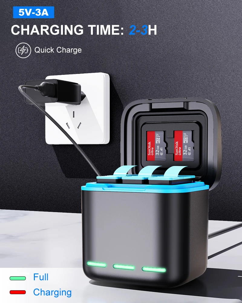 Description Picture 3 of itemOriginal Battery Charger For GoPro Go Pro Hero 8 7 6 5 Black 3-Ways Fast Charger with Type C Cable Action Camera Accessories