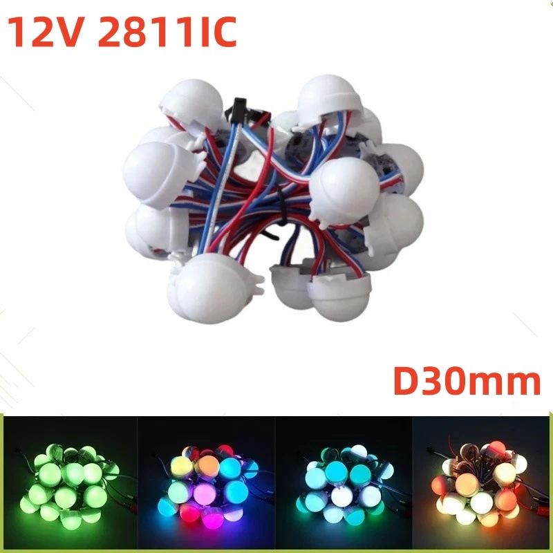 

20 шт./партия, светодиодные пиксельные модули с кабелем 10 см, 3 светодиода, пиксельные модули 5050 RGB LED, 12 В постоянного тока WS2811, полноцветные водонепроницаемые светодиодные модули 30 мм IP68