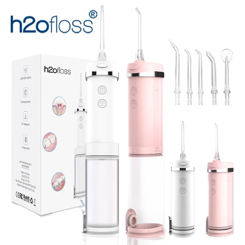 H2ofloss 접이식 워터 플로서 140PSI 컴팩트 구강 세척기 민감한 잇몸용 5가지 모드 5노즐 USB 충전식