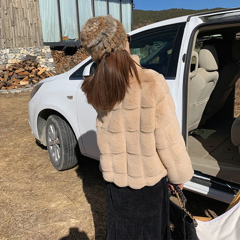 Women Cropped Faux Mink Fur Coat Korean Style Warm Lined Winter Jacker 2024 All-Match Stand Collar Loose Fluffy Outwear Thick