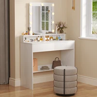 Туалетный столик Devoko с зеркалом, 3 цвета, регулируемая яркость, туалетный столик с 2 ящиками, 3 открытых крышами — изображение 3